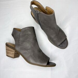 Lucky Brand LK Baaka Peep Toe Booties Gray Taupe Leather Womens 11M Boho Leather